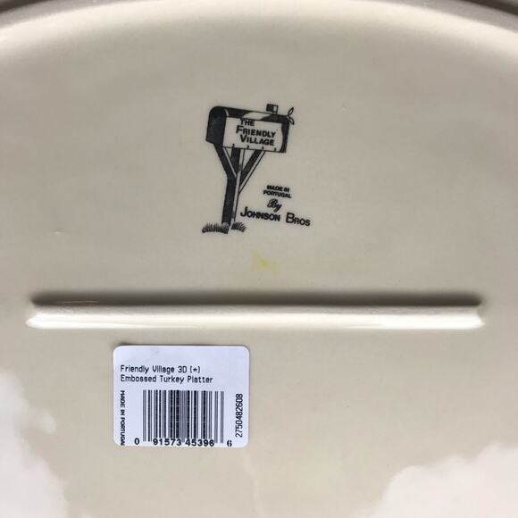 Johnson Bros Friendly Village 3D Embossed Turkey Platter 18.5” Large 90s In Box - Picture 5 of 11